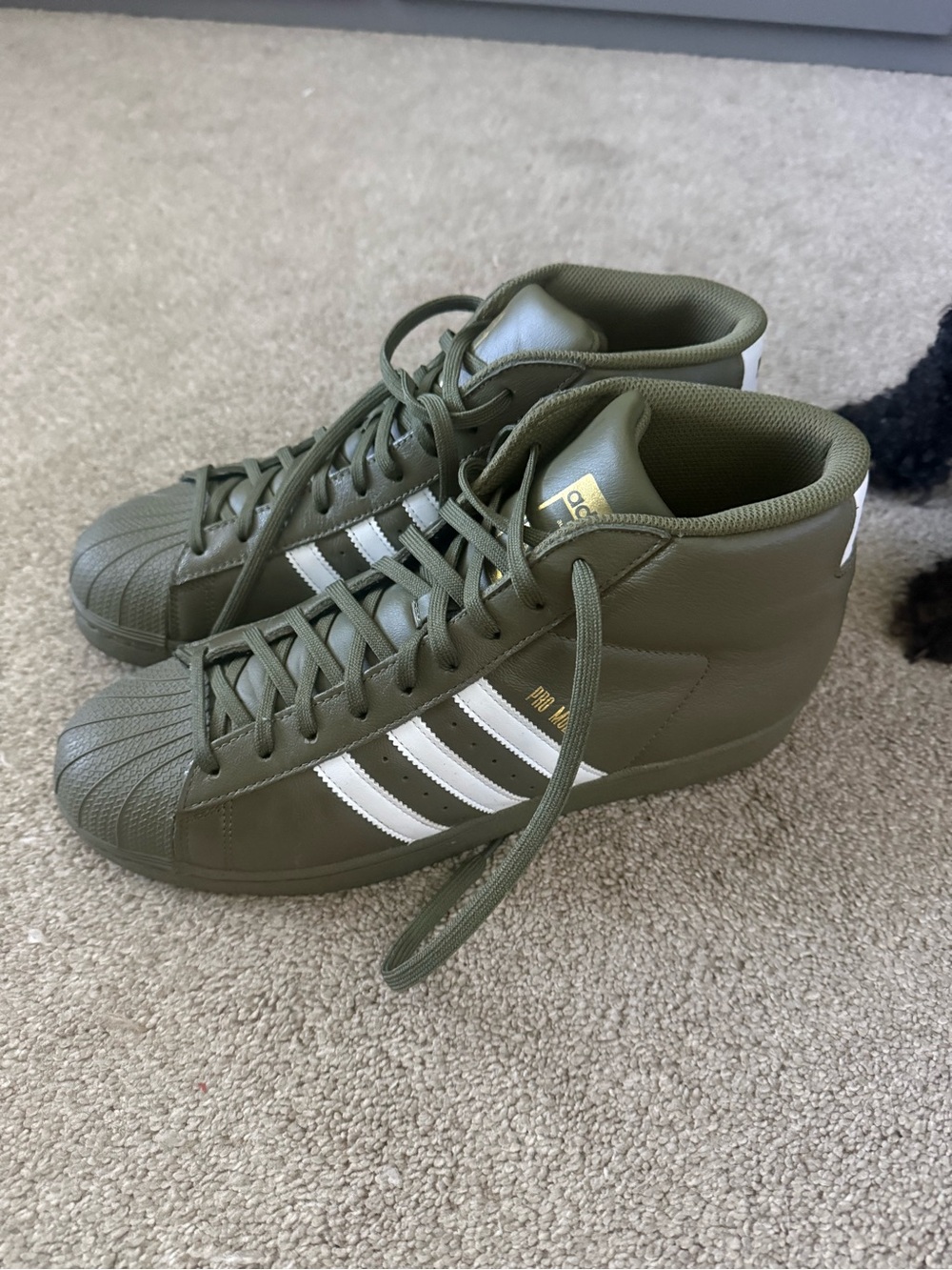 adidas Pro Model Mid Sneakers in Olive Green with White Stripes